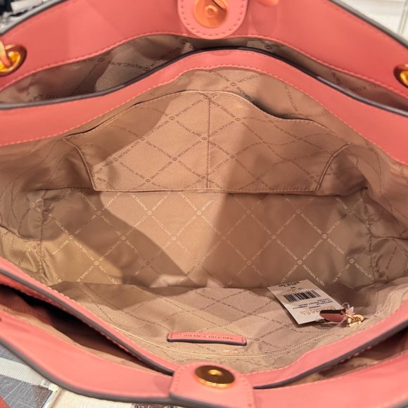 Michael Kors Trisha Large Triple Gusset Shoulder Tote Leather Bag Primrose - Picture 10 of 11